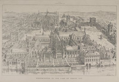 Aerial View of Westminster Abbey and the Palace of Westminster in the Time of Henry VIII by Henry William Brewer